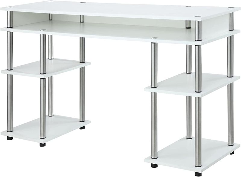 Photo 1 of Convenience Concepts Designs2Go No Tools Student Shelves Desk, (L) 47.25 in. x (W) 15.75 in. x (H) 30 in, White
