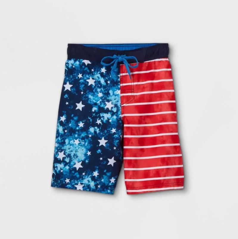 Photo 1 of 12pk Boys' American Flag Tie-Dye Swim Trunks - Cat & Jack Blue Medium