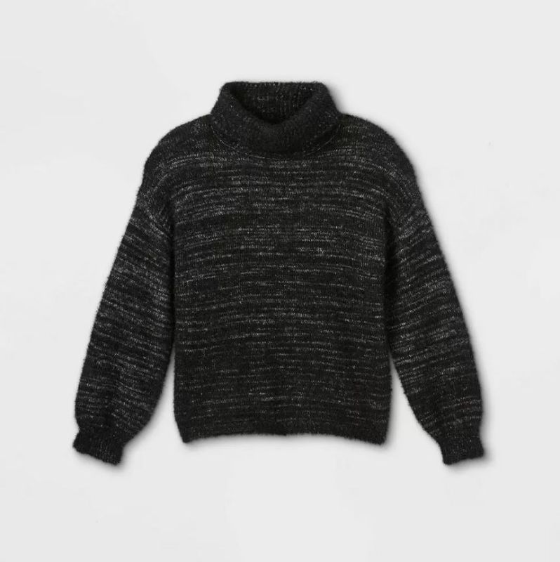 Photo 1 of 9pk Girls' Marled Turtleneck Sweater - art class Black XS
