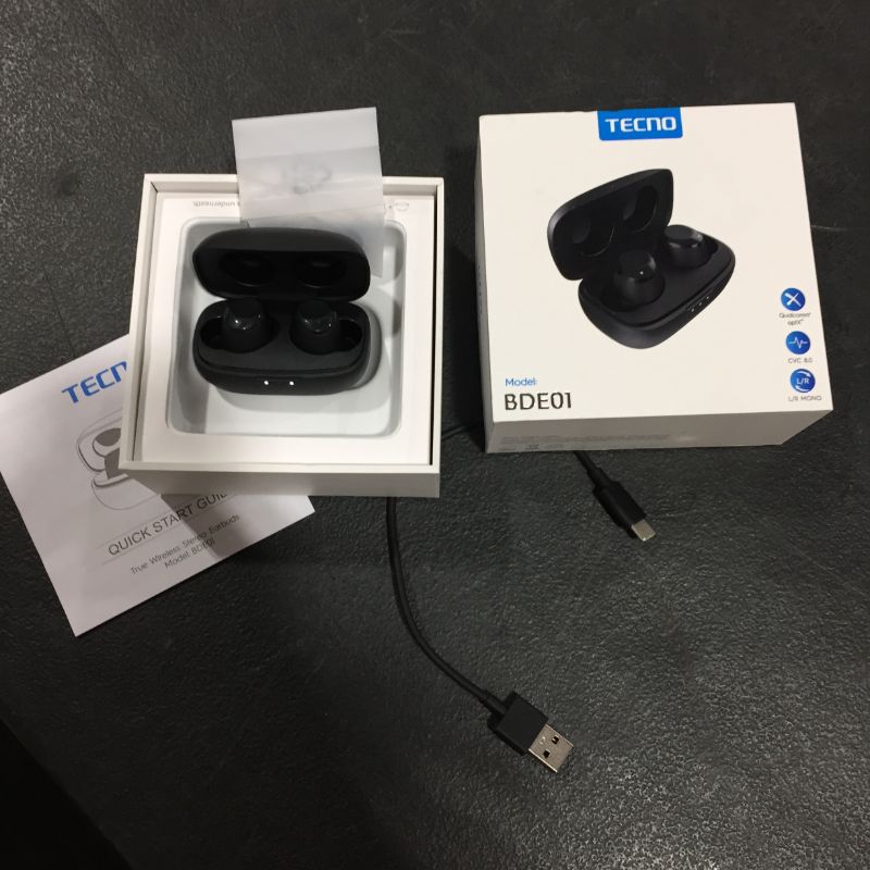 Photo 2 of TECNO True Wireless Bluetooth Earbuds with Microphone, CVC 8.0 Environmental Noise Cancellation Headphones and Deep Bass, Low Latency Earbuds Built-in Mic, Waterproof Touch Control, BDE01