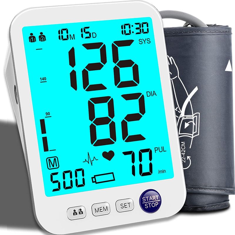 Photo 1 of Blood Pressure Monitor Upper Arm Large LED Backlit Screen 1000 Sets Memory Automatic Digital BP Machine with Adjustable BP Cuff