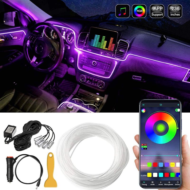 Photo 1 of Car LED Interior Strip Light, 16 Million Colors 5 in 1 with 236 inches Fiber Optic, Multicolor RGB Sound Active Automobile Atmosphere Ambient Lighting Kit - Wireless Bluetooth APP Control