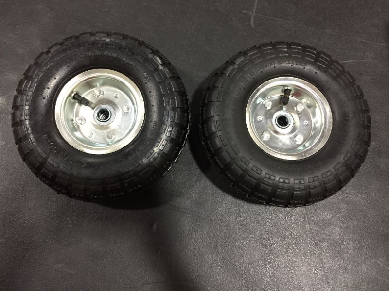 Photo 2 of 2 Pack 4.10/3.50-4" Pneumatic Air Filled Heavy-Duty Wheels/Tires,10" All Purpose Utility Wheels/Tires for Hand Truck/Gorilla Utility Cart/Garden Cart,5/8" Center Bearing,2.25" Offset Hub…