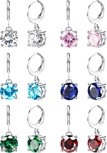 Photo 1 of JOERICA 6 Pairs Leverback Earrings for Women Stainless Steel Dangle Hoop Earrings Set Multi Colored Birthstone Earrings 8mm Cubic Zirconia Fashion Jewelry
