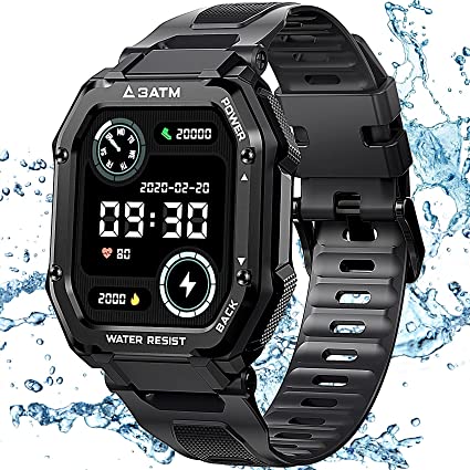 Photo 1 of Military Smart Watches for Men, 1.69'' iOS Android Smart Watch for Android Phones and iPhone Compatible, 3ATM Fitness Watch Tracker - Blood Oxygen Blood Pressure, Heart Rate Monitor Watch Black
