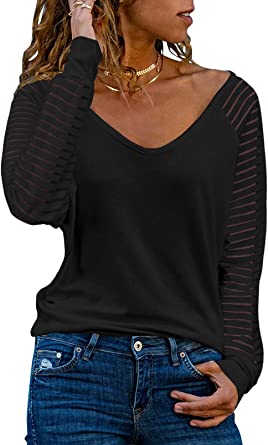 Photo 1 of Actloe Women's 2022 Casual V Neck Tops Long Sleeve Shirts Striped Sheer Mesh Patchwork Blouses and Tops
SIZE X LARGE 