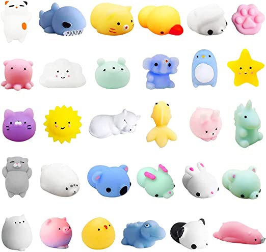 Photo 1 of 30 Pcs Mochi Squishys Toys, Cute Kawaii Rabbit Cat Bear Unicorn Mochi Squishies Animal Stress Relief Toys for Easter Eggs Filler, Kids Classroom Prizes Party Favors
