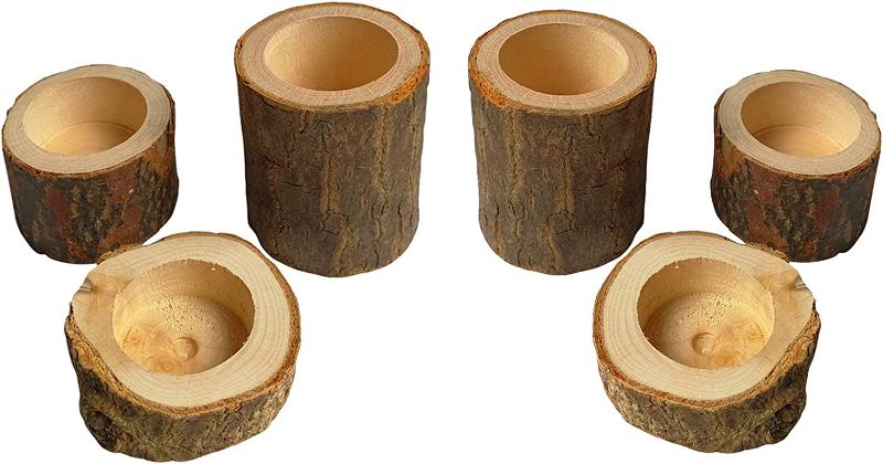 Photo 1 of 6 Pcs Wooden Tea Light Candle Holders Personalized Candle Holders for Table Wedding Party Planter Craft Ornament Desktop Decoration (Size S + Size M + Size L)
