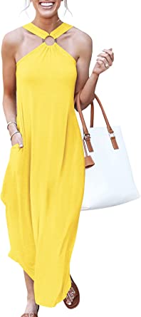 Photo 1 of ANRABESS Women's Summer Casual Criss Cross Sundress Sleeveless Split Maxi Long Beach Dress with Pockets
SIZE SMALL 