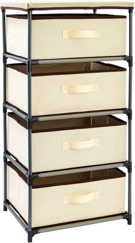 Photo 1 of 4-Tier Drawer Clothes Organizer, Fabric Storage Dresser for Clothing, Linens, Closet Organization (Beige, 16.5 x 13 x 33 In)
