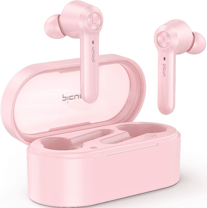 Photo 1 of Picun True Wireless Earbuds 36 Hours Playtime, Bluetooth V5.0 Headphones, HiFi Immersive Bass in-Ear Headsets IPX8 Waterproof Sports Earphones w/HD Mic, Touch Control, USB-C, Fit for Women Girl Pink
