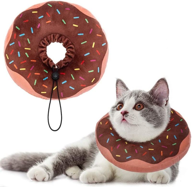 Photo 1 of BINGPET Cute Donut Recovery Collar for Cats and Puppies, Soft Adjustable Protective Pet E Collar Neck Cone After Surgery, Fit for Kitties, Small Dogs
