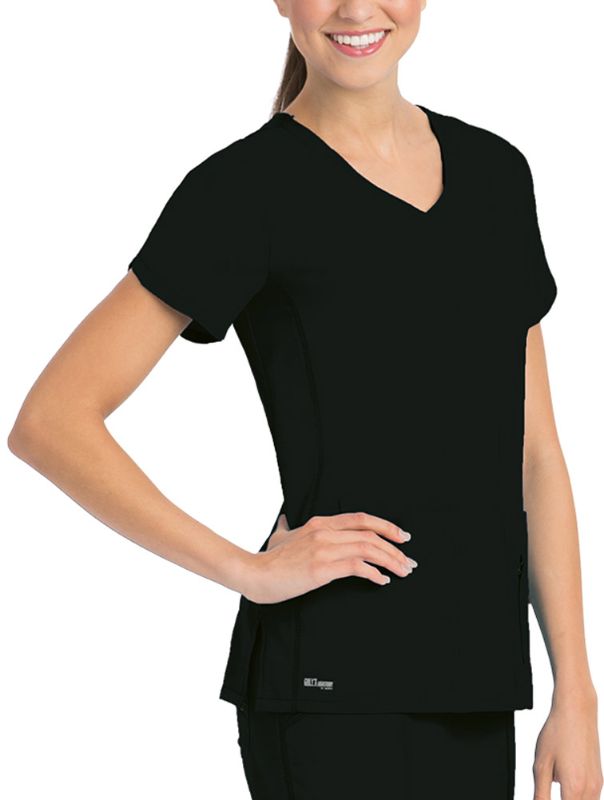 Photo 1 of Grey S Active Women S 4 Pocket Knit Side Panel V-Neck Scrub Top - 41423
