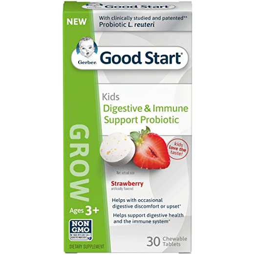 Photo 1 of Gerber Good Start Kids Digestive & Immune Support Probiotic, Grow for Ages 3+, Strawberry, 30 Chewable Tablets
BEST BY 08 SEP 2022 