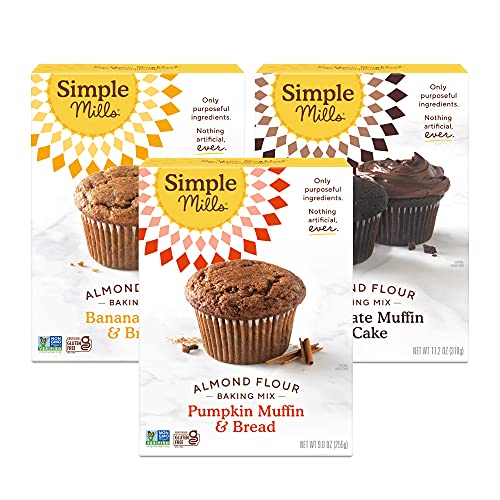 Photo 1 of Simple Mills, Baking Mix Variety Pack, Banana Muffin & Bread, Chocolate Muffin & Cake, Pumpkin Muffin & Bread Variety Pack, 3 Count Expiration varies from 01/2022