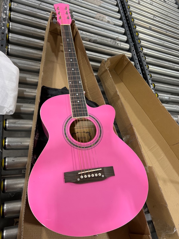 Photo 1 of ALIMORDEN 39 Inch 6 Strings Basswood Cutaway Acoustic Matte Guitar Beginner Pink