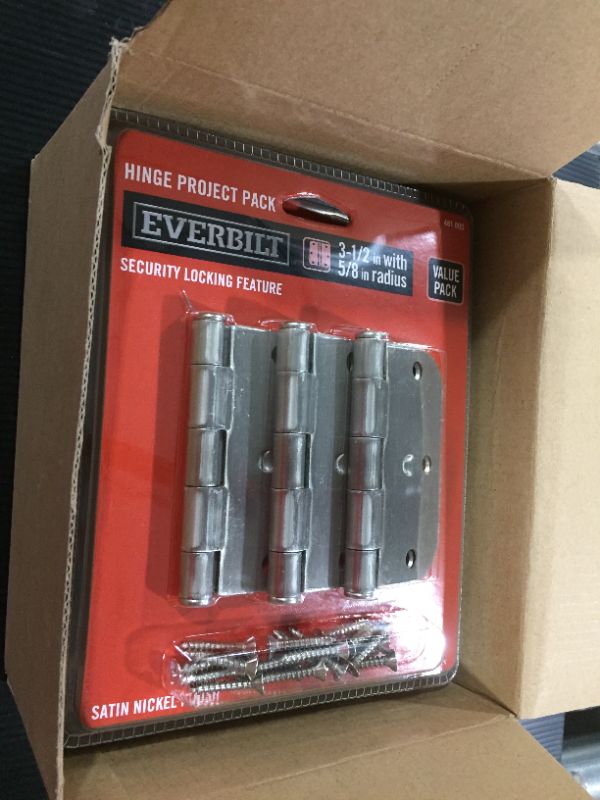 Photo 1 of 3-1/2 in. x 5/8 in. Radius Satin Nickel Door Hinge Value 5 pack 