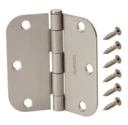 Photo 1 of 3-1/2 in. x 5/8 in. Radius Satin Nickel Door Hinge Value 5 pack 