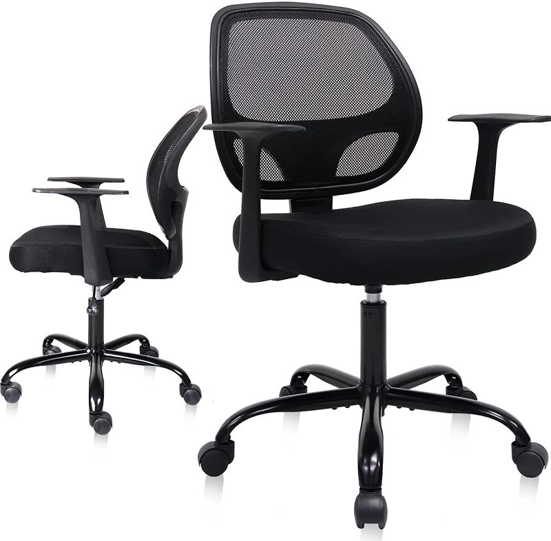 Photo 1 of Office Chair, Home Office Desk Chair, Mid Back Mesh Computer Chair with Ergonomic Design, Comfortable Swivel Task Chair (Black, Asian)
