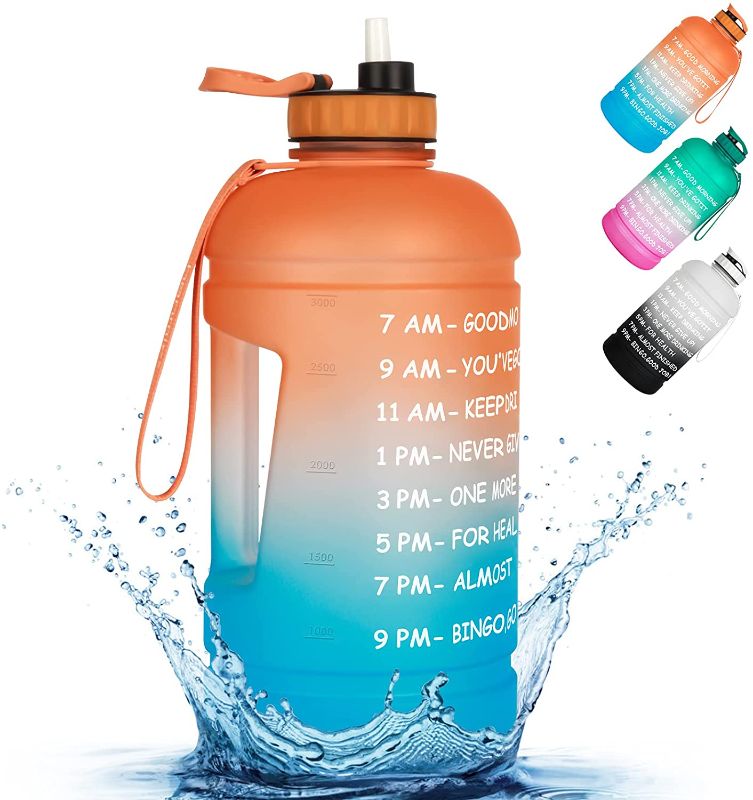Photo 1 of 1 Gallon/128oz Motivational Water Bottle with Time Maker Large Water Jugs with Removable Straw for Gym Sports Outdoor Camping
