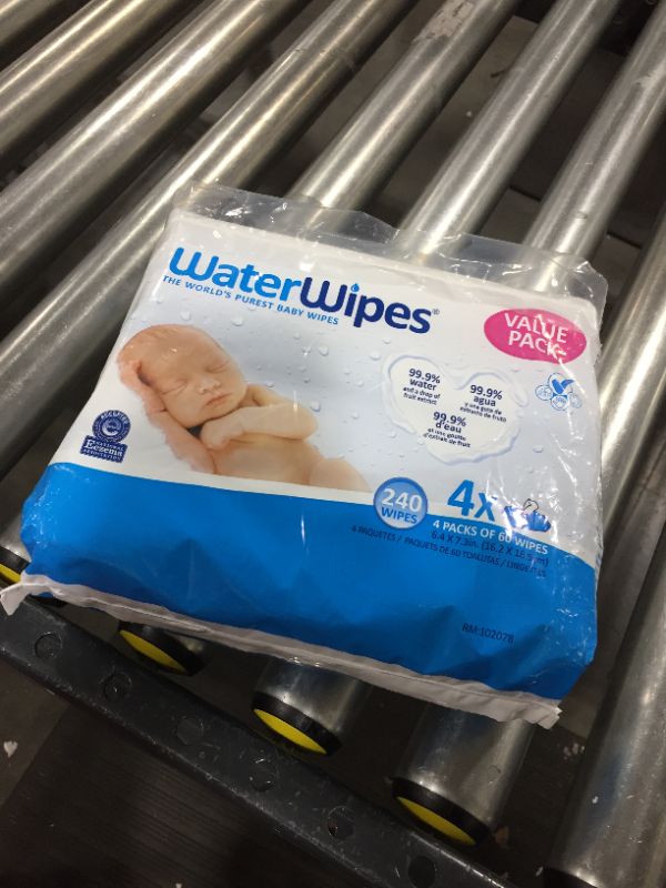 Photo 2 of WaterWipes Biodegradable Original Baby Wipes,?99.9% Water Based Wipes, Unscented & Hypoallergenic for Sensitive Skin, 240 Count (4 packs), Packaging May Vary
