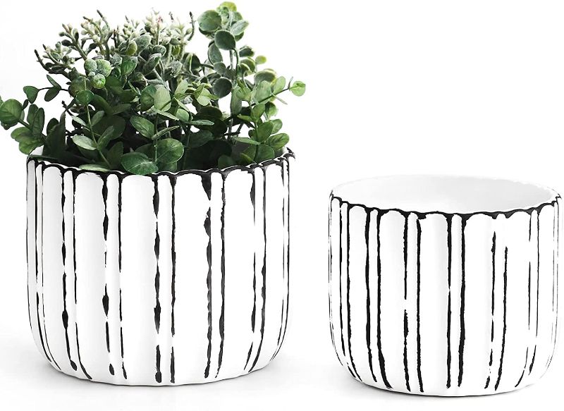 Photo 1 of White Ceramic Flower Plant Pots with Drainage Holes and Plug , Pots for Succulents,5.9+7 Inch Indoor Outdoor Planters (Set of 2,Plants NOT Included)
