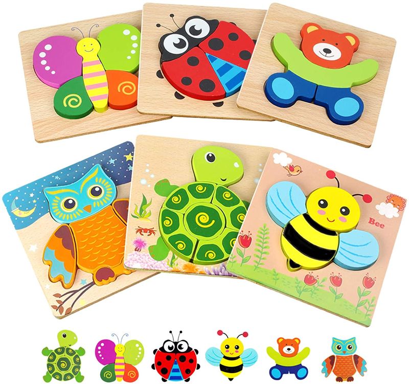 Photo 1 of Toddler Puzzles, Wooden Jigsaw Animals Puzzles for 1 2 3 Year Old Girls Boys Toddlers, Educational Preschool Toys Gifts for Colors & Shapes Cognition Skill Learning
