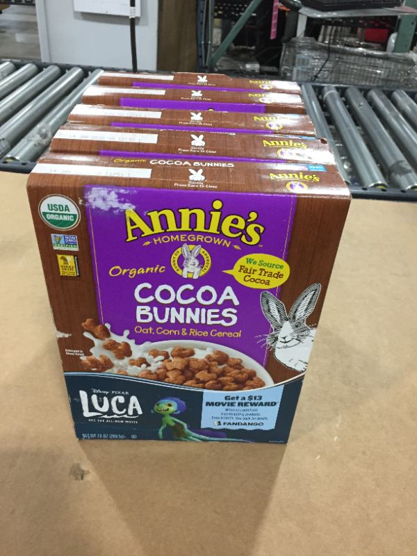 Photo 2 of Annie's Organic Cereal, Cocoa Bunnies, Oat, Corn, Rice Cereal, 10 oz Box (5 PACKS)
EXPIRES JAN 14 2022
