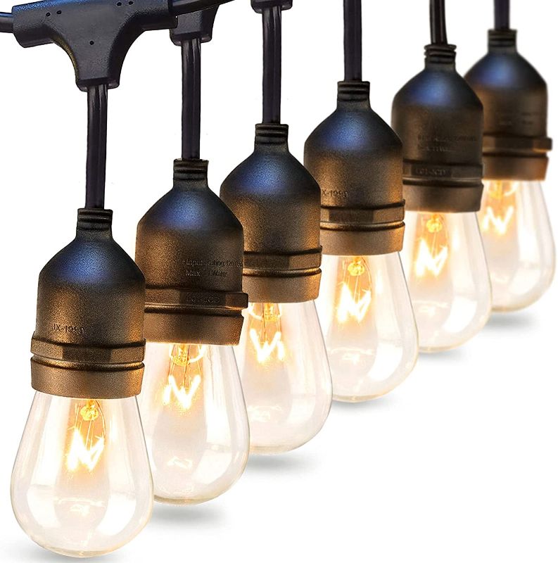 Photo 1 of addlon 96 FT (2x48FT) Outdoor String Lights Commercial Grade Strand 32 Edison Vintage Bulbs 30 Hanging Sockets, UL Listed Heavy-Duty Decorative Café Patio Lights for Garden, Black
