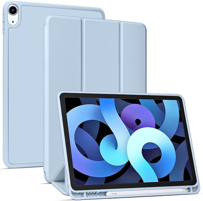 Photo 1 of Soke Case for iPad Air 5/4 10.9 Inch /iPad Pro 11 2018 with Pencil Holder- Full Body Protection + Apple Pencil Charge + Auto Sleep/Wake, Soft TPU Back Cover for iPad Air 5th/4th Generation,Light Blue
