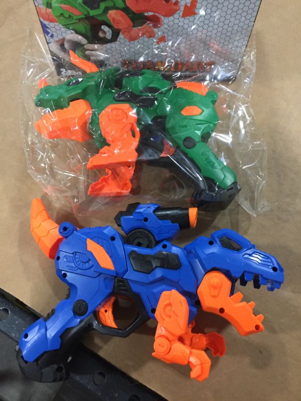 Photo 2 of POKONBOY 2 Pack Dinosaur Blaster Toy Guns for Boys Fit for Nerf Bullets, Kids LED Transforming Gun Toys with 100 Foam Bullets 2 Wristbands Birthday for 6 7 8 9 Year Old Boys Girls
