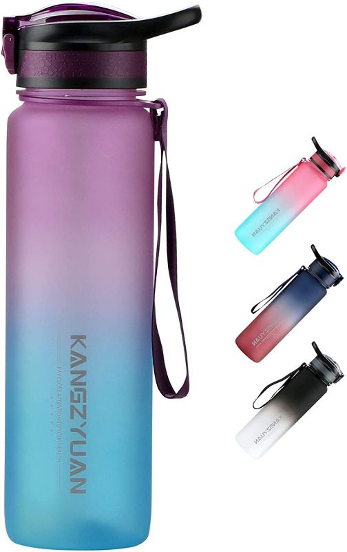 Photo 1 of 1 Liter Water Bottles Leakproof Gym Water Bottle BPA Free Water Bottle with Straw for Workouts and Outdoor to Ensure You Drink Enough Water for Fitness
