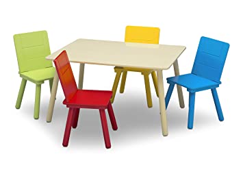 Photo 1 of Delta Children Kids Table and Chair Set (4 Chairs Included) - Ideal for Arts & Crafts, Snack Time, Homeschooling, Homework & More - Greenguard Gold Certified, Natural/Primary
