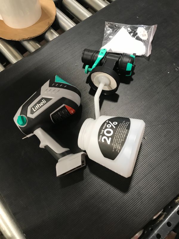 Photo 1 of Litheli HVLP Paint Sprayer, 20V Paint Sprayers for Home Interior and Exterior, Cordless Paint Gun with 3 Patterns & 3 Nozzles for Car, Deck, Fence, Furniture, with 4.0 Ah Battery & 2.4 A Fast Charger -missing Charger and Battery
