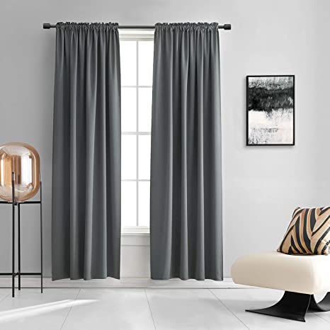 Photo 1 of DONREN Medium Grey Blackout Curtains for Bedroom - Room Darkening Thermal Insulated Rod Pocket Curtains for Kids Room(52 x 90 Inch Length,1 Pair)
