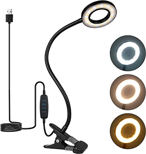 Photo 1 of iVict Clip on Ring Light, USB Desk Lamp with 3 Color Modes, 10 Brightness Levels, Eye Protection LED Desk Light, 360° Flexible Gooseneck LED Desk Lamp for Desk Headboard and Video Conferencing
