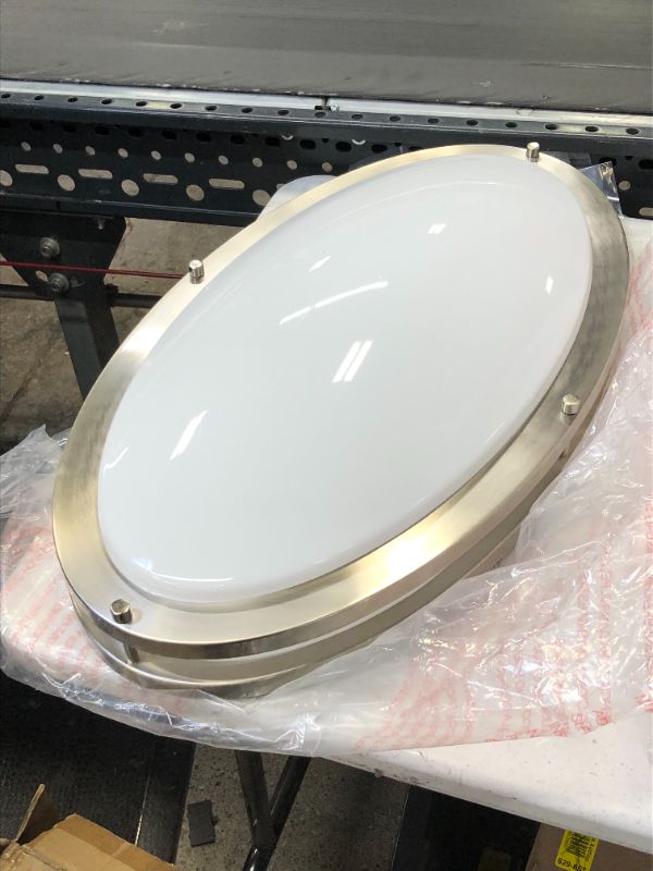 Photo 2 of 24 in./ 32in. Brushed Nickel Oval 28W/ 35W Dimmable LED Flush Mount with Opal Acrylic Shades