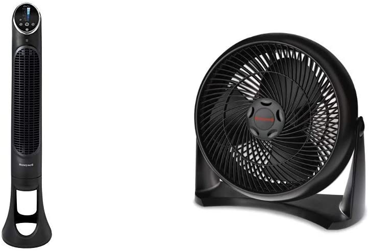 Photo 1 of Honeywell QuietSet Whole Room Tower Fan-Black, HYF290B, Black, Black & HT-908 Turbo Force Room Air Circulator Fan Black 15 Inch
