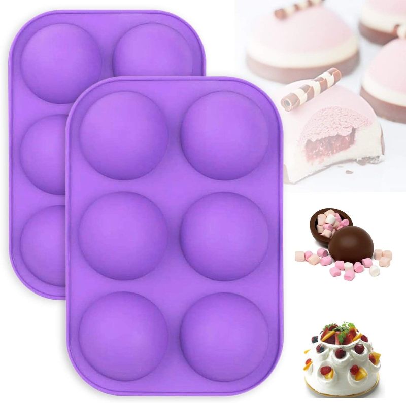 Photo 1 of 6 Holes Silicone Mold, Semi Sphere Silicone Mold, Chocolate Mold, Baking Mold for Making Chocolate bombs,Candy, Cake ,Jelly, Pudding and Mousse (Purple, 2Pcs)
