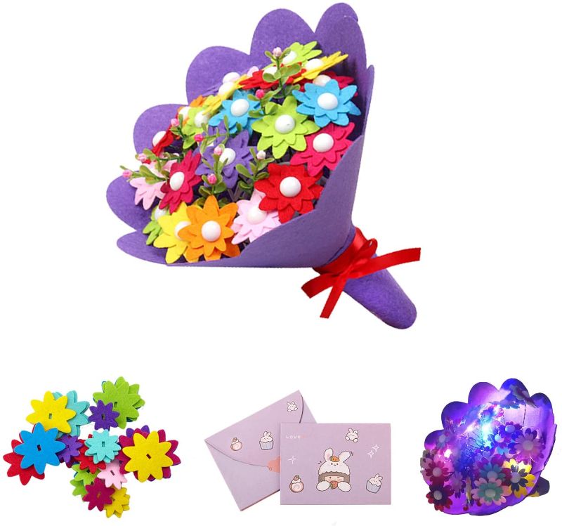 Photo 1 of DIY Flower Bouquet Buiding Kits for Girls, Make Your Own Flower Unique Bouquet with LED Light & Greeting Card Chrismas Gift for Boys Girls Women Mom
