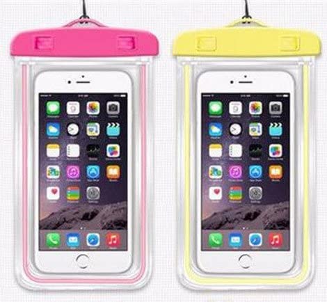 Photo 1 of Kool Fluoresent Waterproof Phone Case, Pack of 2 IPX8 Cellphone Pouch Bag for iPhone X, 8, 7, 6 Plus, SE, Huawei Mate 9, Samsung S9+ S9 S8+ LG V20 HTC, Snowproof Dirtproof Outdoor (Yellow+Pink)
