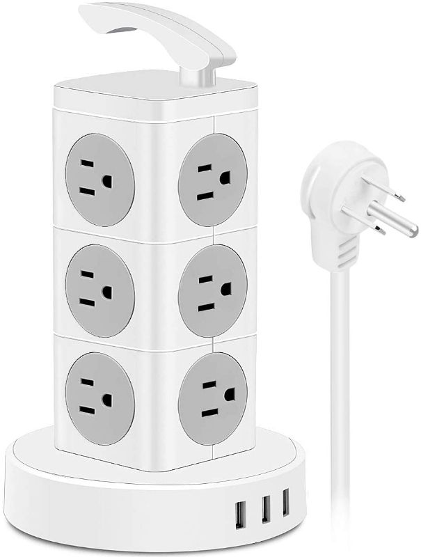 Photo 1 of USB Power Strip Tower Surge Protector, 12 AC Outlets 3 USB Ports Electric Charging Station with 6.6 ft Extension Cord, 3000W 13A Desktop Power Strip with Handle, Circuit Breaker Safeguard Home Office
