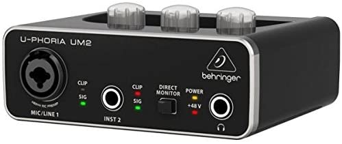 Photo 1 of BEHRINGER Audio Interface, 1x XLR/TRS 1x 1/4" 2X RCA USB, Black, 1-Channel (UM2)
