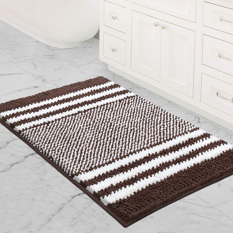 Photo 1 of Bathroom Rug Mat, 35 x 24 Inch Extra Thick Chenille Bath Mat Rug Set Non Slip, Soft Plush Absorbent Shaggy Bathroom Floor Mats Rugs, Machine Washable (Dark Brown)
