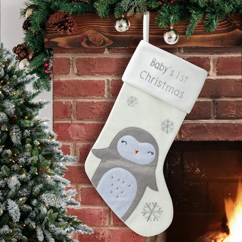 Photo 1 of XAMSHOR Woollen Christmas Stockings 16 Inch Penguin with White Soft Cuff for Family Holiday Xmas Party Decorations
