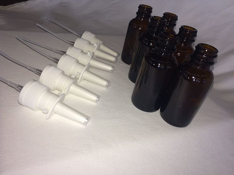 Photo 1 of 6-Pack 1 oz Nasal Spray Bottle Mist Sprayer - Empty Refillable Amber Glass Atomizer - Reusable Nose Sprayer for Nasal Medications
