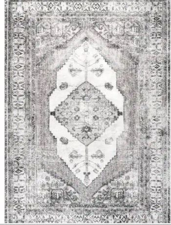 Photo 1 of Gladys Machine Washable Vintage Medallion Light Gray . 6 in. x 12 ft. Indoor Runner Rug
