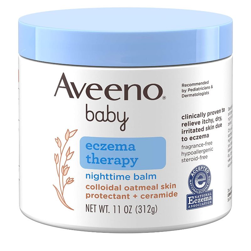 Photo 1 of Aveeno Baby Eczema Therapy Nighttime Moisturizing Body Balm, Colloidal Oatmeal & Ceramide, Soothes & Relieves Dry, Itchy Skin from Eczema, Hypoallergenic, Fragrance- & Steroid-Free, 11 oz
