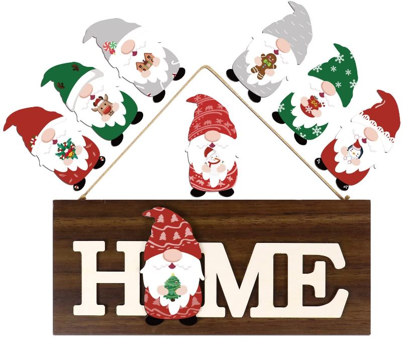 Photo 1 of Christmas Interchangeable Wooden Home Sign - Rustic Front Door Decor with 8 Pcs 5.1 Inch Christmas Gnomes, Funny Hanging Welcome Sign for Living Room Kitchen Home Decor Christmas Gift
