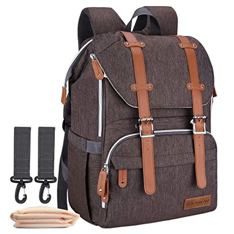 Photo 1 of Diaper Bag Backpack, CANWAY Multifunction Travel Nappy Maternity Baby Bag Unisex with Changing Pad and Stroller Straps, Dividable Compartment Diaper Bag Large Capacity, Waterproof and Stylish, Brown
